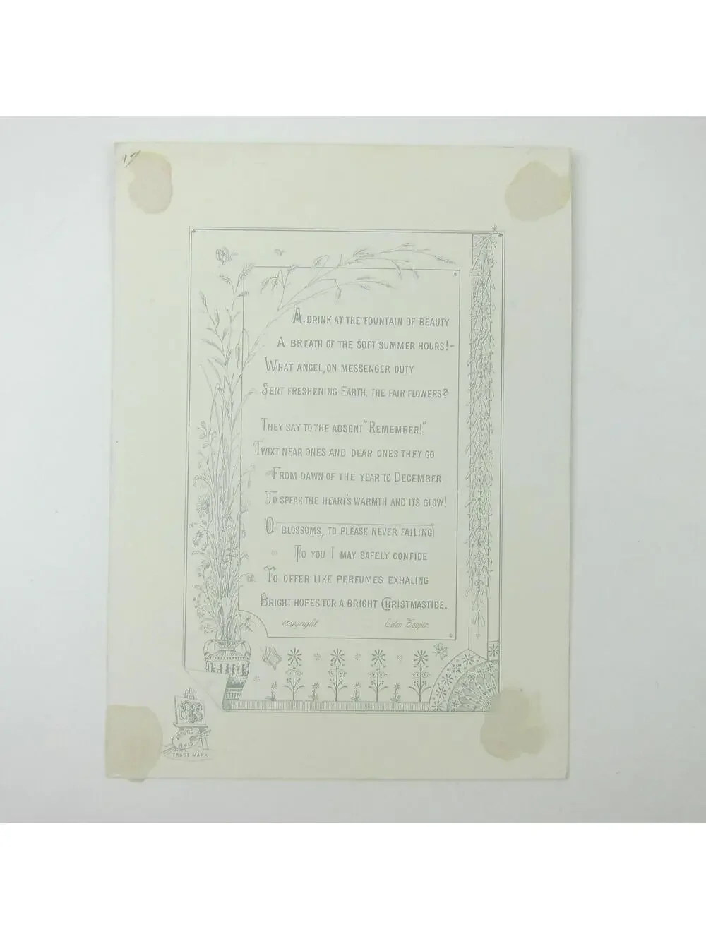 Victorian Christmas Card Yellow Roses Purple Flowers Raphael Tuck & Sons Antique